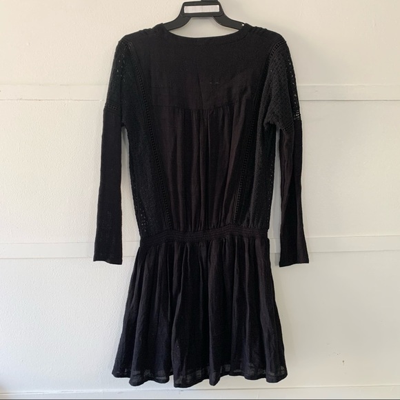 Free People crochet Black Long Sleeve Short Casual Dress size xs - Picture 2 of 6